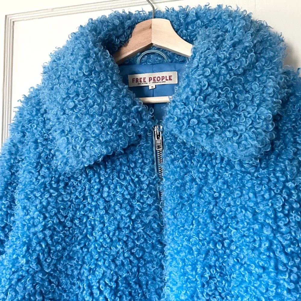 Free People Cool & Cozy Teddy Coat Baywatch Blue XL Fuzzy Oversized Warm Fall
